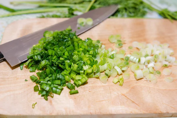 Greens Salad Cut Onions Fennel Healthy Food Fresh Greens Salad — Stock Photo, Image