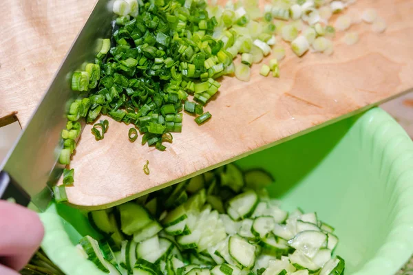 Greens Salad Cut Onions Fennel Healthy Food Fresh Greens Salad — Stock Photo, Image