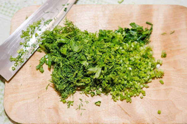 Greens Salad Cut Onions Fennel Healthy Food Fresh Greens Salad — Stock Photo, Image