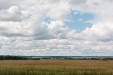 Alan büyük gri bulutlar. Bir sürü bulutlar ufuk için. Rus doğa