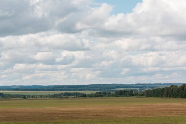 Alan büyük gri bulutlar. Bir sürü bulutlar ufuk için. Rus doğa