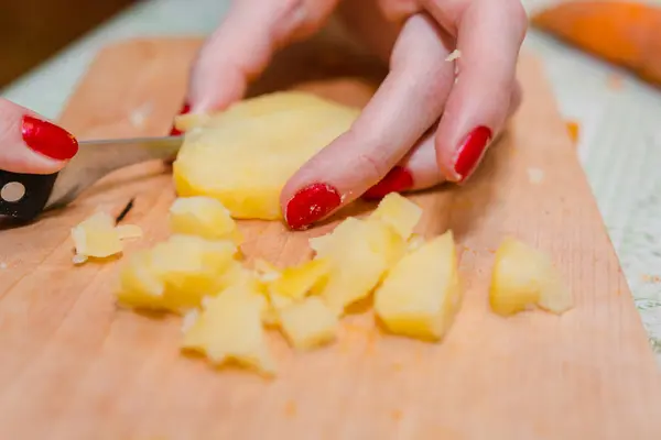 Cut Potatoes Slices Boiled Potatoes Cut Potatoes — Stock Photo, Image