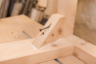 İçinde vida kendini canı cehenneme. Ormanda canı cehenneme. İş bir marangoz. Ahşaptan olun. Vida yakın çekim.