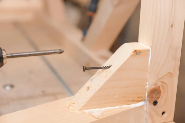 Que Jodan Tornillo Madera Trabajo Carpintero Marca Madera Tornillo Primer — Foto de Stock