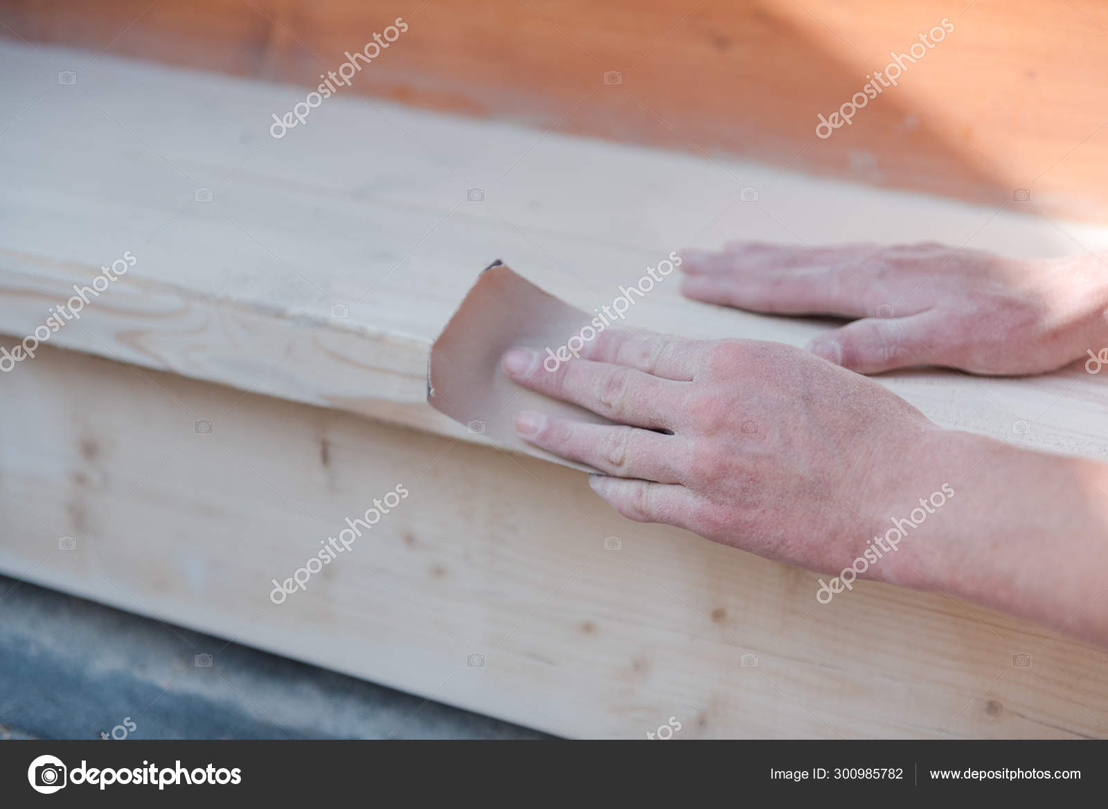 Sand The Wood With Sandpaper A Man Polishes A Tree Work With Sandpaper To Make Wooden Products Make Boards Smooth Stock Photo Image By C Zhrezem Mail Ru 300985782