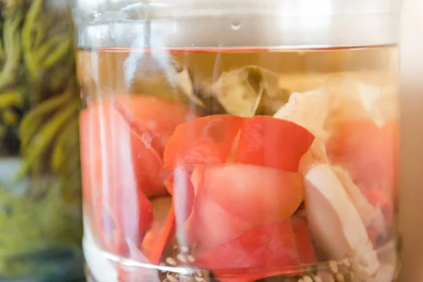 Canned Tomatoes Pickles Winter Tomatoes Bank Pickled Vegetables Vegetables Jar — Stock Photo, Image