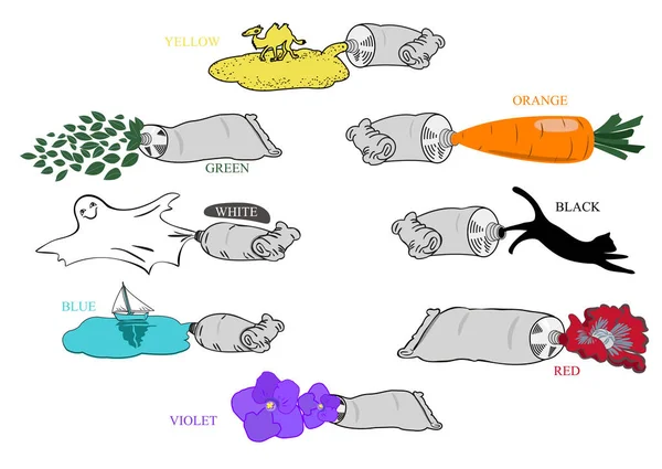 Tubos Com Tintas Coloridas Exemplos Cores Para Crianças — Vetor de Stock