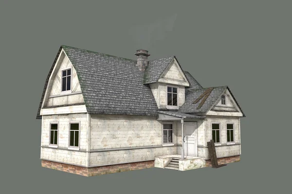Dwupiętrowy Dom Drewniany Szarym Tle — Zdjęcie stockowe