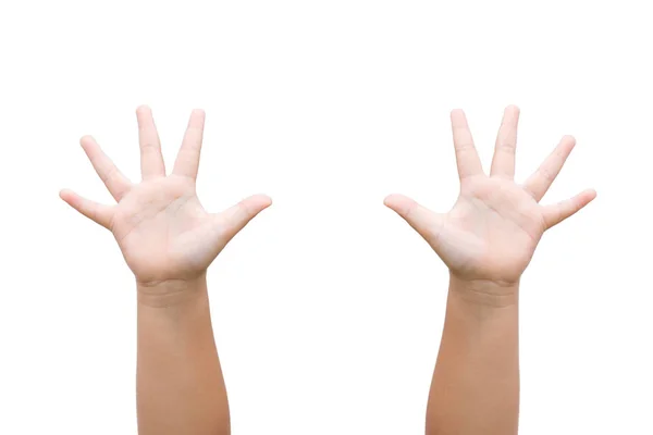 Niños Mano Niño Mostrando Los Cinco Dedos Sobre Fondo Blanco — Foto de Stock