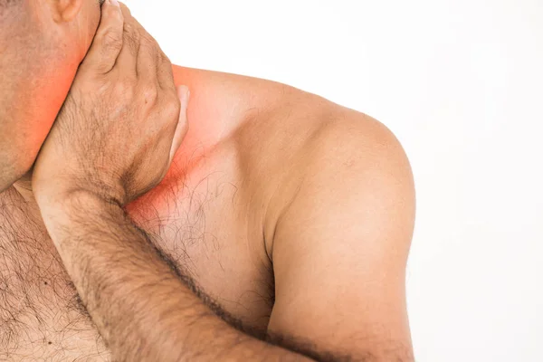 Closeup Δυστυχισμένος Άνθρωπος Που Πάσχουν Από Τον Πόνο Στο Λαιμό — Φωτογραφία Αρχείου