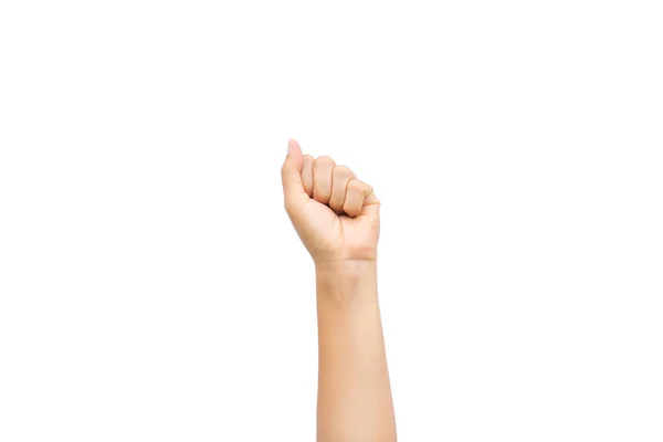 Woman Hand Showing Fist Rock Paper Sign White Background — Stock Photo, Image