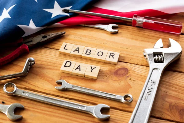 Usa Labor Day Concept First Monday September Different Kinds Wrenches — Stock Photo, Image