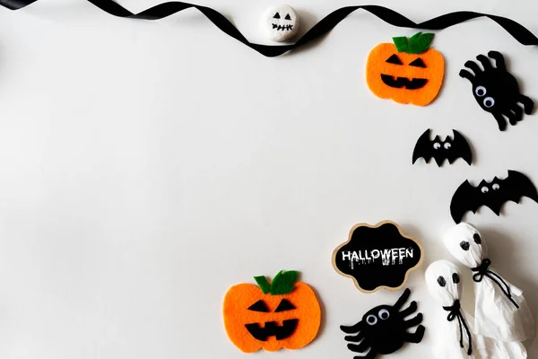 Vista Superior Manualidades Halloween Calabaza Naranja Fantasma Espide Sobre Fondo — Foto de Stock