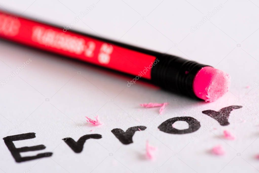 Erase the word Error with a rubber concept of eliminating the error, mistake. closeup of a pencil erasing an 