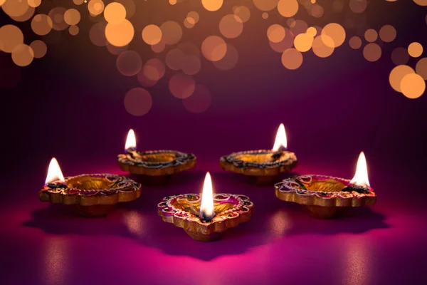 Happy Diwali Klei Diya Lampen Aangestoken Tijdens Dipavali Hindoe Festival — Stockfoto
