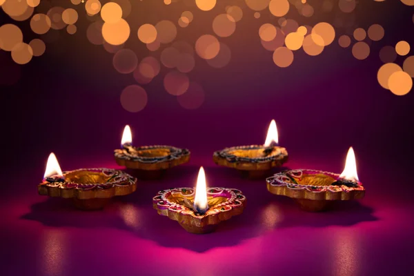 Happy Diwali Clay Diya Lampor Tända Dipavali Hinduisk Festival Ljus — Stockfoto