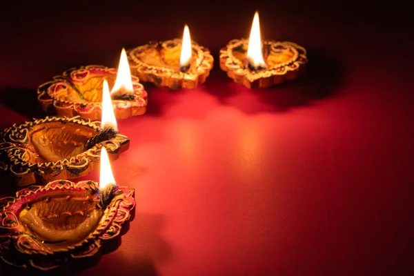 Feliz Diwali Clay Diya Lámparas Encendidas Durante Dipavali Festival Hindú — Foto de Stock