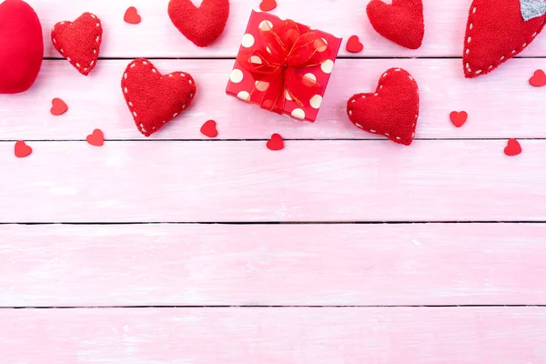 Valentines Day Background Concept Top View Red Gift Box Handmade — Stock Photo, Image