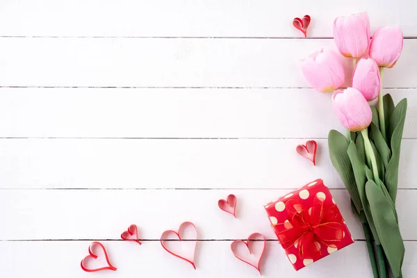 Día San Valentín Concepto Amor Corazones Papel Rosa Con Caja — Foto de Stock