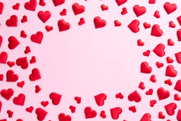 Día San Valentín Concepto Amor Fondo Corazones Rojos Rosa —  Fotos de Stock