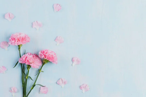 Dia Dos Namorados Conceito Amor Flor Cravo Rosa Com Coração — Fotografia de Stock