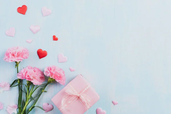 San Valentino Concetto Amore Garofano Rosa Fiore Confezione Regalo Con — Foto Stock