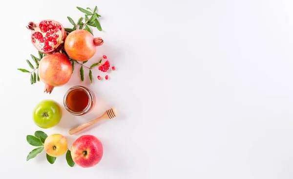 Rosh Hashanah Yahudi Yeni Yıl Tatili Beyaz Arka Planda Geleneksel — Stok fotoğraf