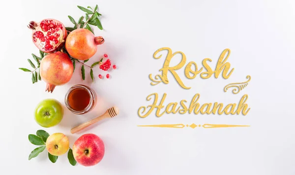 Rosh Hashanah Yahudi Yeni Yıl Tatili Beyaz Arka Planda Geleneksel — Stok fotoğraf