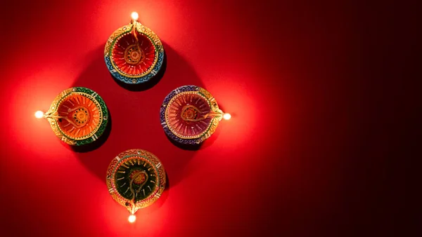 Щасливі Лампи Diwali Clay Diya Світилися Під Час Dipavali Індуїстського — стокове фото