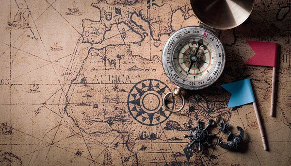 Happy Columbus Day Background Concept Compass Retro Treasure Manuscript Flat — Stock Photo, Image