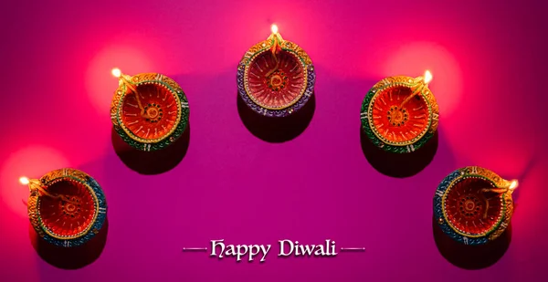 Happy Diwali Clay Diya Lámparas Encendidas Durante Dipavali Festival Hindú — Foto de Stock