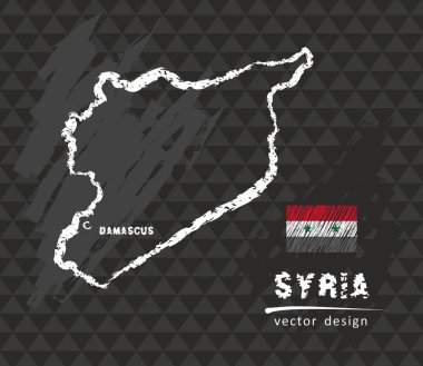 Suriye Haritası, siyah arka plan üzerine çizim vektör kalem