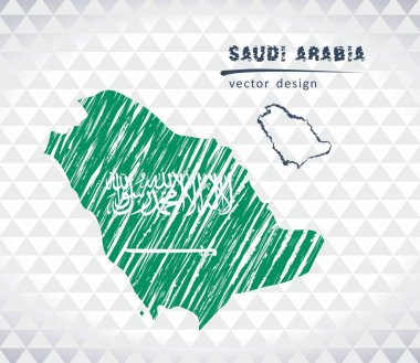 Suudi Arabistan vektör harita içinde bayrak ile beyaz bir arka plan üzerinde izole. Kroki tebeşir el çizilen illüstrasyon