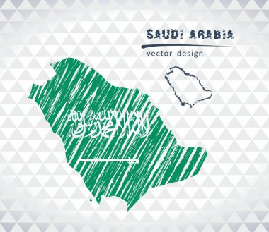 Saudi Arabia vector map with flag inside isolated on a white background. Sketch chalk hand drawn illustration clipart