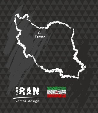 Iran Haritası, siyah arka plan üzerine çizim vektör kalem