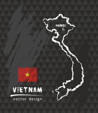 Vietnam Haritası, siyah arka plan üzerine çizim vektör kalem