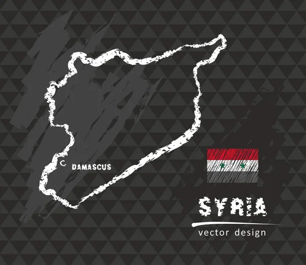 Suriye Haritası, siyah arka plan üzerine çizim vektör kalem