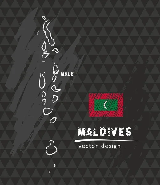 Mapa Maldivas Ilustración Vectores Bocetos Tiza — Vector de stock