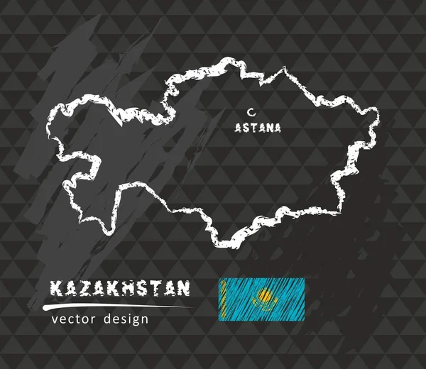 Kazakhstan Carte Dessin Stylo Vectoriel Sur Fond Noir — Image vectorielle