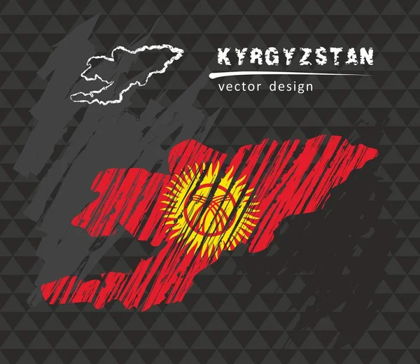 Киргизстан Карта Національного Вектор Ескіз Крейда Прапора Ескіз Крейда Боку — стоковий вектор