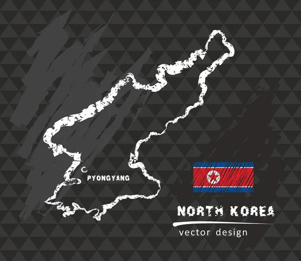 North Korea Map Vector Pen Drawing Black Background — Stock Vector