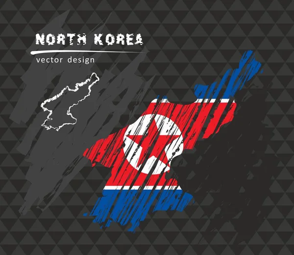 North Korea Map Flag Black Background Chalk Sketch Vector Illustration — Stock Vector