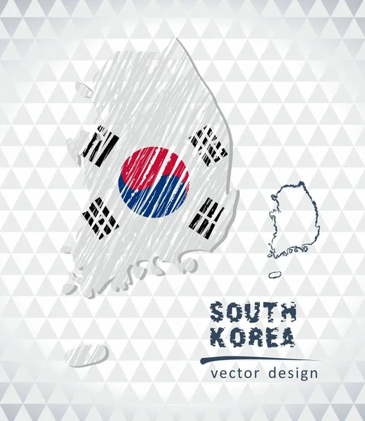 Güney Kore Haritası Ile Elle Çizilmiş Kroki Kalem Harita Içinde — Stok Vektör