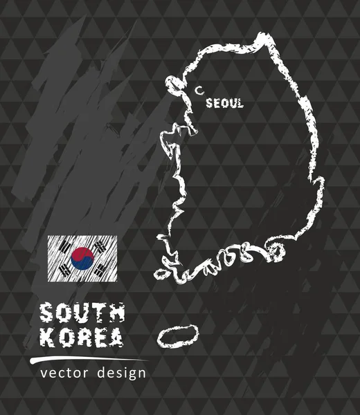 Güney Kore Haritası Siyah Arka Plan Üzerine Çizim Vektör Kalem — Stok Vektör