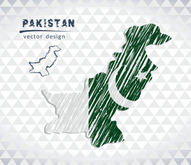 Pakistan Haritası ile elle çizilmiş kroki kalem harita içinde. Vektör çizim