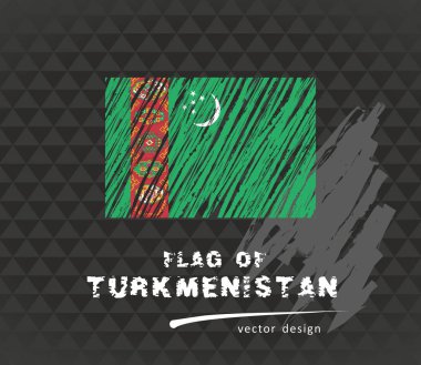 Türkmenistan bayrağı, vektör kroki elle çizilmiş çizim karanlık grunge arka plan üzerinde
