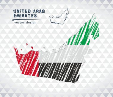 Birleşik Arap Emirlikleri vektör harita içinde bayrak ile beyaz bir arka plan üzerinde izole. Kroki tebeşir el çizilen illüstrasyon