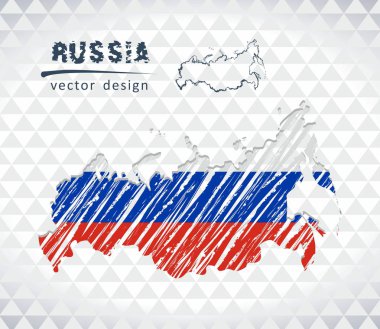Rusya vektör harita içinde bayrak ile beyaz bir arka plan üzerinde izole. Kroki tebeşir el çizilen illüstrasyon