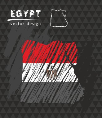 Siyah arka plan üzerine içinde bayrak ile Mısır harita. Sketch vektör çizim tebeşir