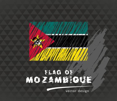 Mozambik bayrak, vektör kroki elle çizilmiş çizim karanlık grunge arka plan üzerinde